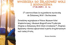 Slajd12 informacja o wycieczce klasy 1a do Żelazowej Woli i Sochaczewa