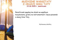 Slajd14 informacja o świetlicowych muzycznych warsztatach z okazji Dnia Taty