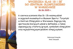 Slajd6 informacja o wycieczce klasy 1b i 2b do Centrum Olimpijskiego w Warszawie