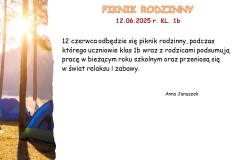 Slajd9 Informacja o pikniku rodzinnym klasy 1b