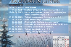 zdjęcie przedstawia kalendarium szkolnego biuletynu informacyjnego o wydarzeniach lutowych