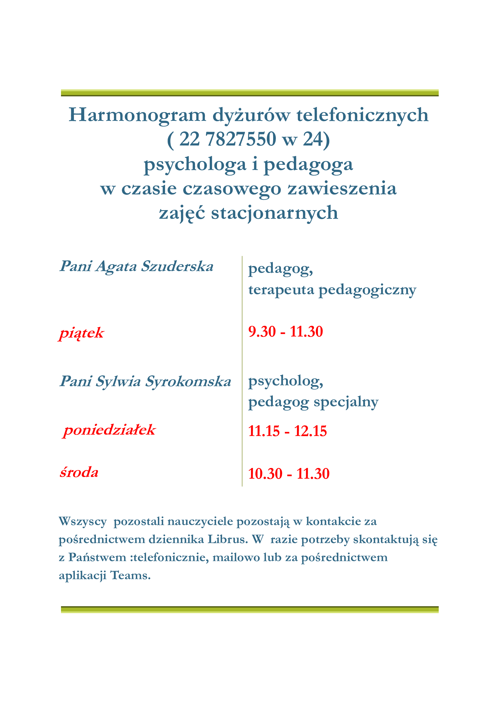 Harmonogram dyżurów