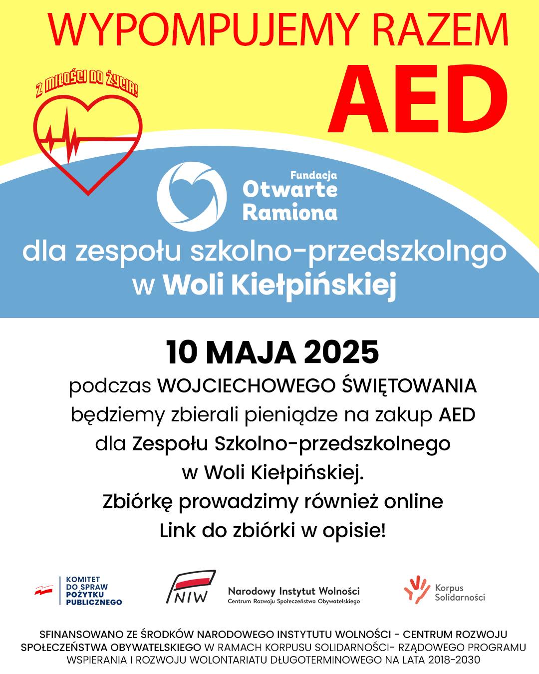 Plakat informujący o naszej zbiórce on - line